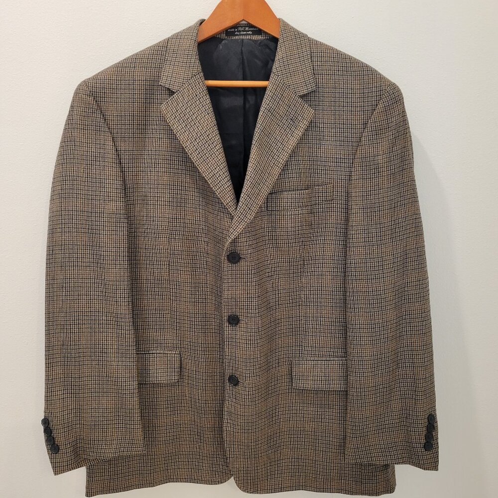 ANDREW FEZZA Men's Sport Coat Jacket Blazer ~ Silk & Wool ~ Brown/Black ~ 44R